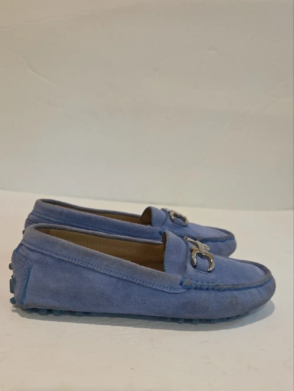 Salvatore Ferragamo Light Blue Suede Kids Moccasins Dress Shoes Loafer 28